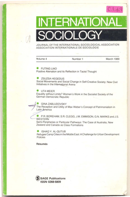 Sociology Journal Ofthe International Sociological Association Association Internationale De Sociologie