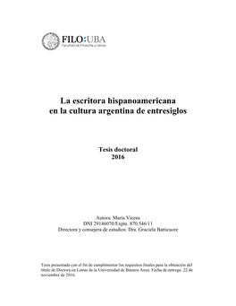 La Escritora Hispanoamericana En La Cultura Argentina De Entresiglos