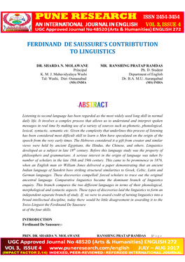 Ferdinand De Saussure's Contribtution to Linguistics