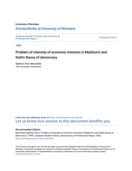 Problem of Intensity of Economic Interests in Madison's and Dahl's Theory of Democracy