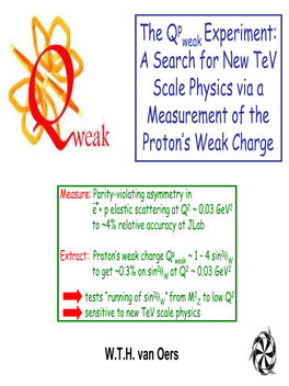 Measuring the Weak Charge of the Proton: a Search for Physics at the Tev Scale