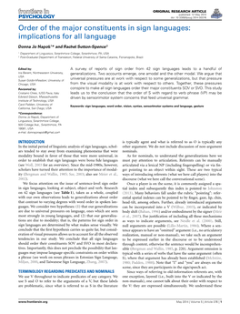 Order of the Major Constituents in Sign Languages: Implications for All Language