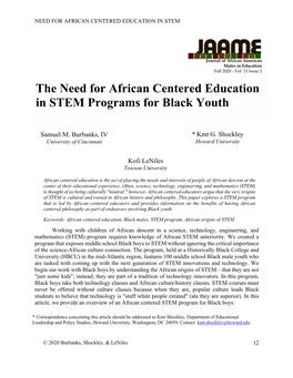 The Need for African Centered Education in STEM Programs For