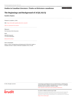 The Beginnings and Background of ACQL/ALCQ Sandra Dajwa