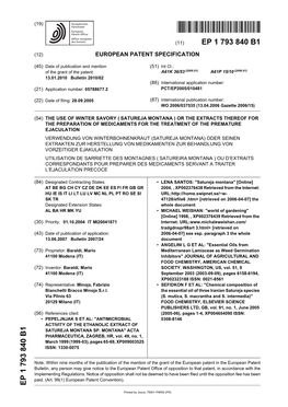 The Use of Winter Savory ( Satureja Montana )