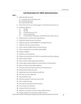 Lab Exercises for UNIX Administration Lab 1 1