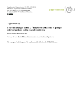 Supplement of Biogeosciences, 13, 5527–5539, 2016 Doi:10.5194/Bg-13-5527-2016-Supplement © Author(S) 2016