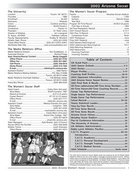 2002 Arizona Soccer the University the Women’S Soccer Program Location