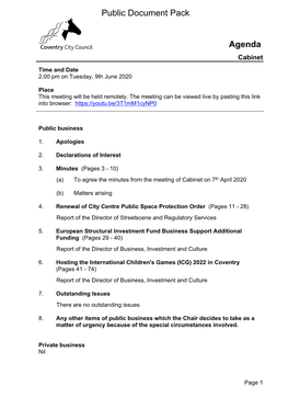 (Public Pack)Agenda Document for Cabinet, 09/06/2020 14:00