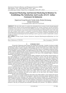 Integrated Marketing and Internal Marketing in Relation to Establishing the Satisfaction and Loyalty of LCC Airline Customers in Indonesia