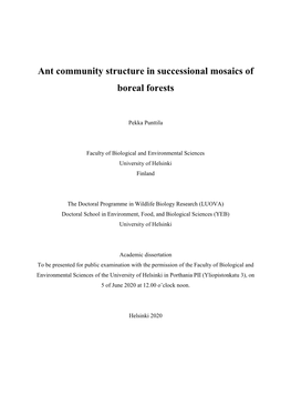 Ant Community Structure in Successional Mosaics of Boreal Forests