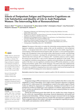 Effects of Postpartum Fatigue and Depressive Cognitions on Life Satisfaction and Quality of Life in Arab Postpartum Women: the Intervening Role of Resourcefulness