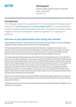 Whitepaper Cache Speculation Side-Channels Date: June 2020 Version 2.5