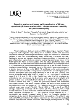 Reducing Postharvest Losses by Film Packaging of African Nightshade