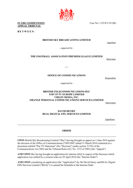 1152/8/3/10 (IR) British Sky Broadcasting Limited