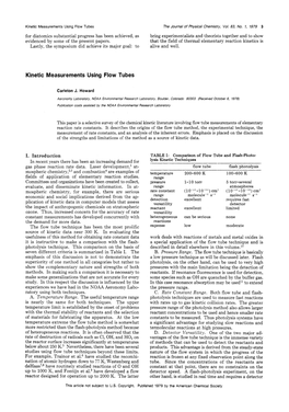 Kinetic Measurements Using Flow Tubes the Journal of Physical Chemistry, Vol