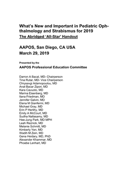 What's New and Important in Pediatric Oph- Thalmology and Strabismus For