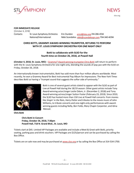 Chris Botti, Grammy Award-Winning Trumpeter, Returns to Perform with St