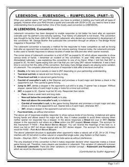 LEBENSOHL – RUBENSOHL – RUMPELSOHL (PART–1) When Your Partner Opens 1NT and RHO Passes, You Have No Problem in Bidding Your Hand with All Types of Gadgets