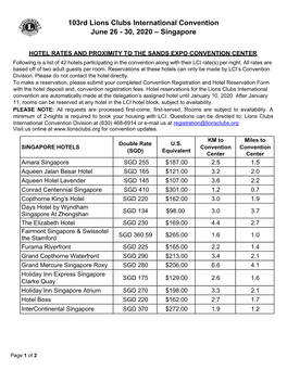 103Rd Lions Clubs International Convention June 26 - 30, 2020 – Singapore