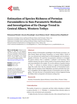 Estimation of Species Richness of Permian Foraminifera in Non-Parametric Methods and Investigation of Its Change Trend in Central Alborz, Western Tethys