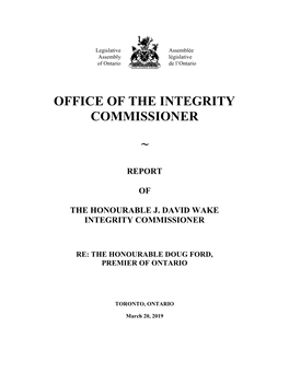 Integrity Commissioner's Report