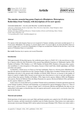 The Emesine Assassin Bug Genus Empicoris (Hemiptera: Heteroptera: Reduviidae) from Vietnam, with Descriptions of Two New Species