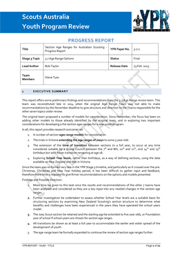 YPR REPORT - NUM - TITLE Page 1 of 22 Scouts Australia, Youth Program Review