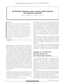 The Nematoda Filarioidea: Critical Analysis Linking Molecular and Traditional Approaches Bain O.*, Casiraghi M.**, Martin C.* & Uni S.***
