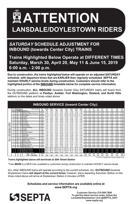 Lansdale/Doylestown Sunday Timetable March