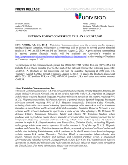 Press Release Univision Communications Inc