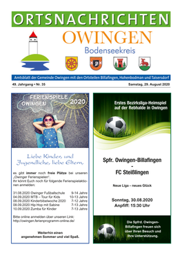 Spfr. Owingen-Billafingen - Es Gibt Immer Noch Freie Plätze Bei Unseren FC Steißlingen „Owinger Ferienspielen“