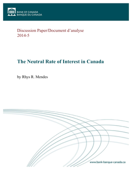 The Neutral Rate of Interest in Canada by Rhys R