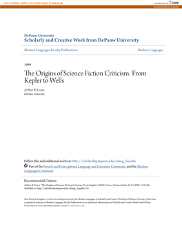 The Origins of Science Fiction Criticism: from Kepler to Wells Arthur B