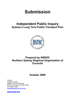 NSROC Submission to Independent Transport Inquiry