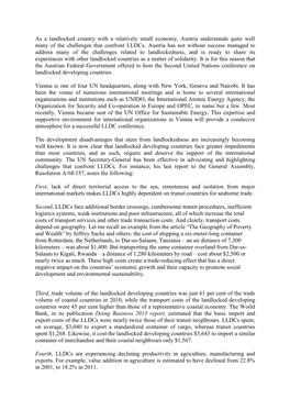As a Landlocked Country with a Relatively Small Economy, Austria Understands Quite Well Many of the Challenges That Confront Lldcs