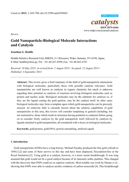 Gold Nanoparticle-Biological Molecule Interactions and Catalysis