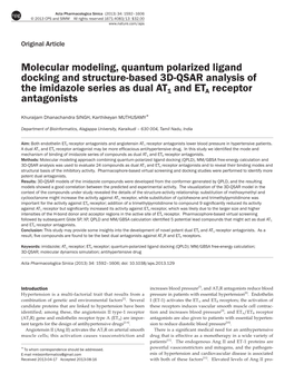 Molecular Modeling, Quantum Polarized Ligand Docking and Structure-Based 3D-QSAR Analysis of the Imidazole Series As Dual AT1 and ETA Receptor Antagonists