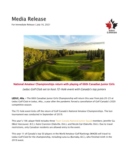 Media Release for Immediate Release | July 16, 2021