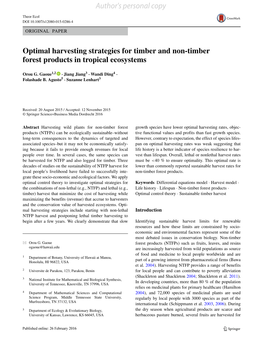 Optimal Harvesting Strategies for Timber and Non-Timber Forest Products in Tropical Ecosystems