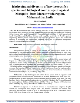 Ichthyofaunal Diversity of Larvivorous Fish Species and Biological Control