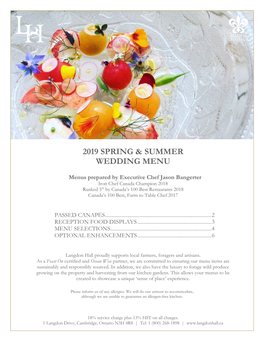 2019 Spring & Summer Wedding Menu