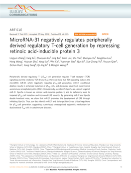 Microrna-31 Negatively Regulates Peripherally Derived Regulatory T-Cell Generation by Repressing Retinoic Acid-Inducible Protein 3