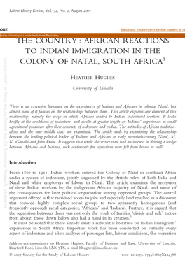 African Reactions to Indian Immigration in the Colony Of