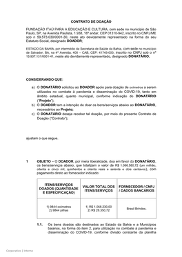 Contrato De Doação Fundação Itaú Para A