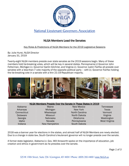 A Pdf of the Full Research for NLGA Members Lead the Senates In