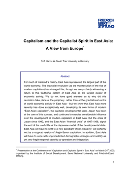 Capitalism and the Capitalist Spirit in East Asia: a View from Europe*