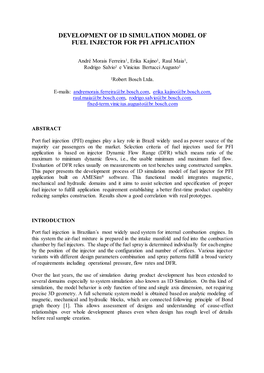 Development of 1D Simulation Model of Fuel Injector for Pfi Application