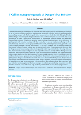 T Cell Immunopathogenesis of Dengue Virus Infection