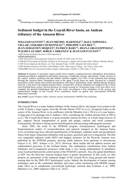 Sediment Budget in the Ucayali River Basin, an Andean Tributary of the Amazon River